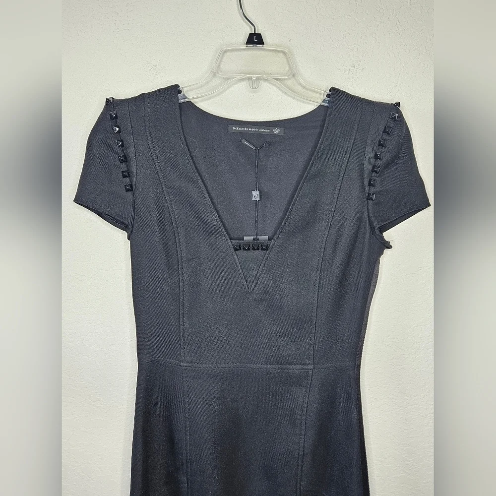 NWT Mackage Collection Studded Zipper Side Detail Structured Cap Sleeve Dress - Picture 2 of 11